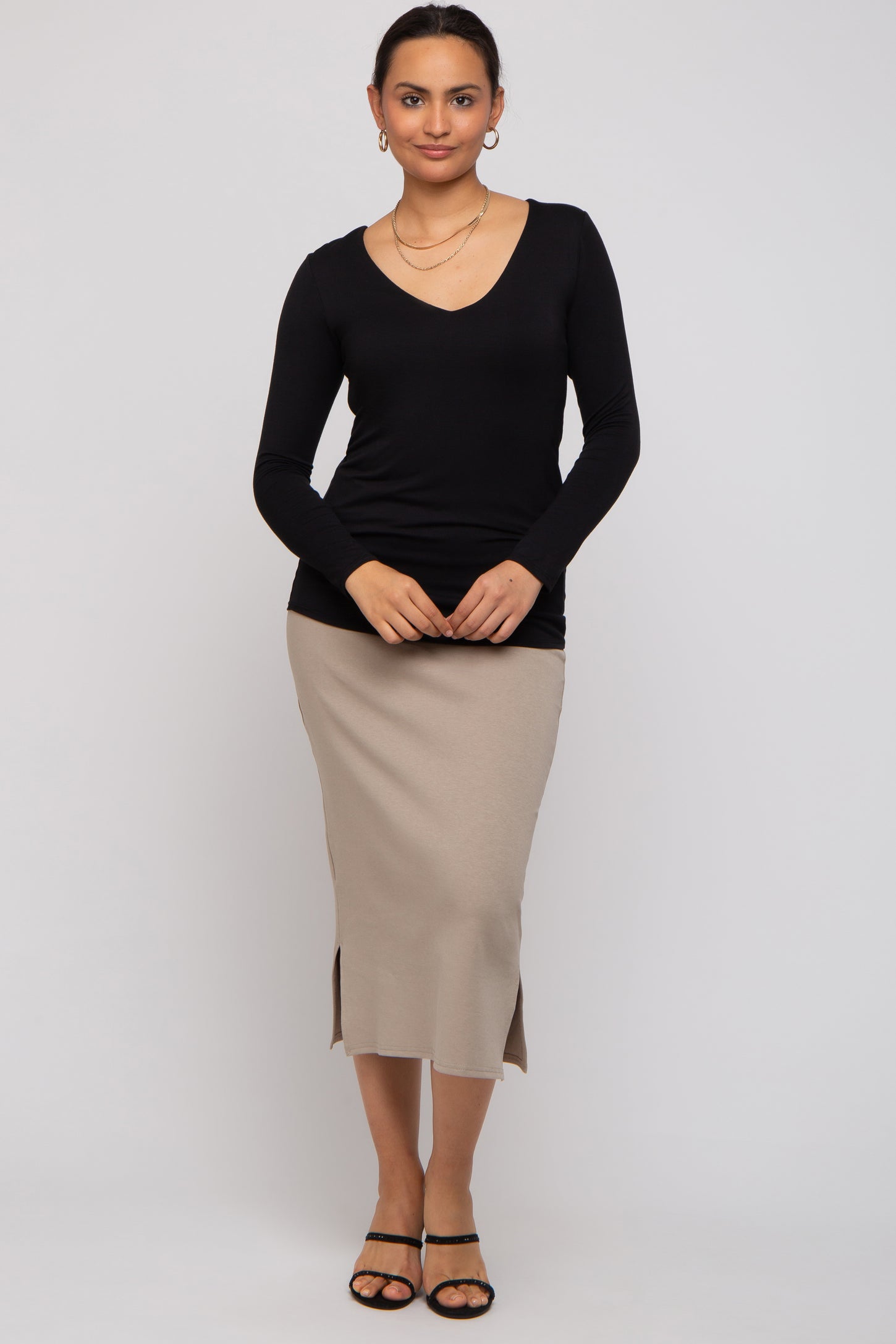 Black V-Neck Long Sleeve Top