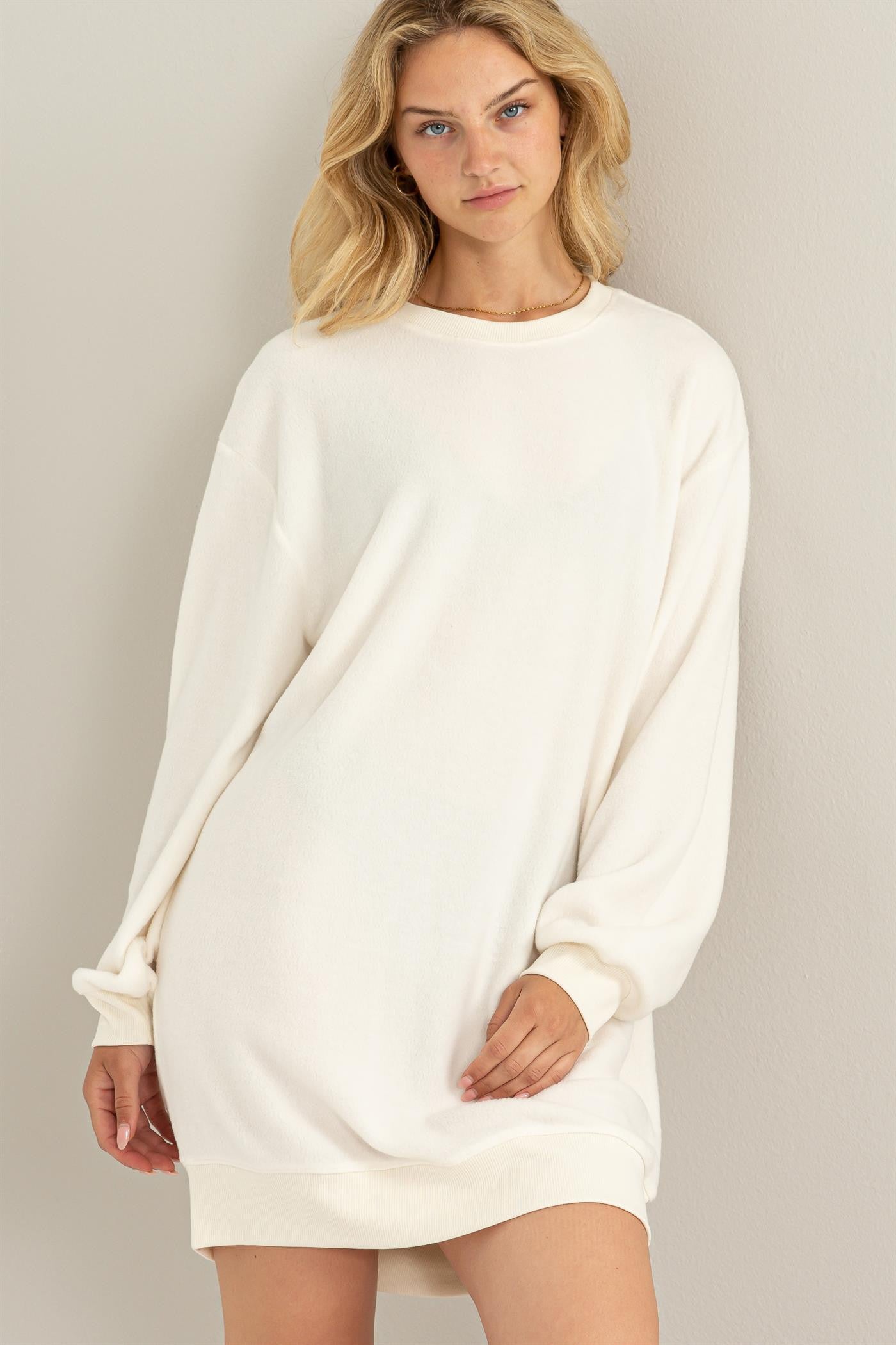 Cream Fleece Oversized Maternity Sweatshirt Mini Dress