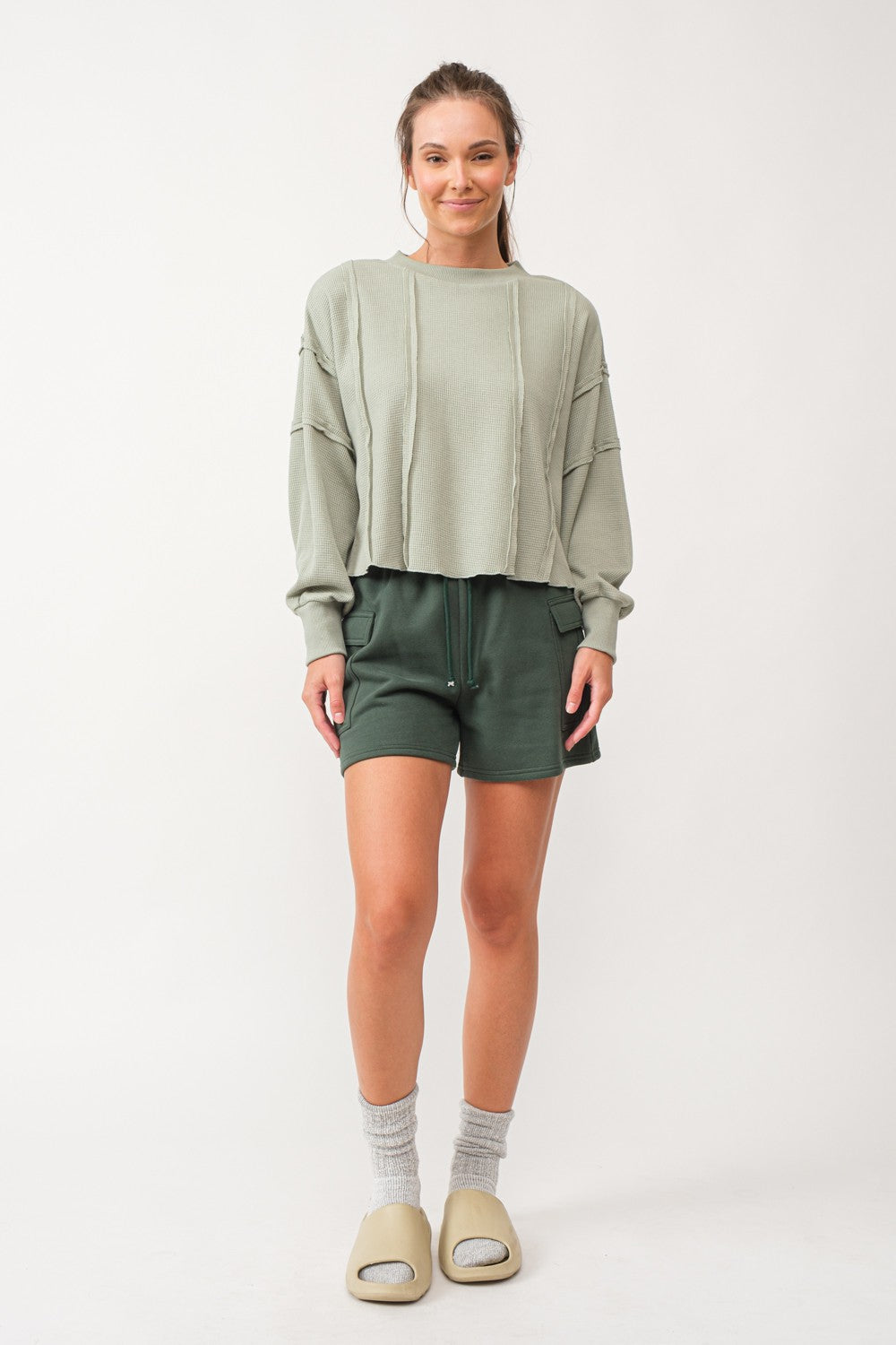 Forest Green Side Pocket Maternity Drawstring Sweat Shorts