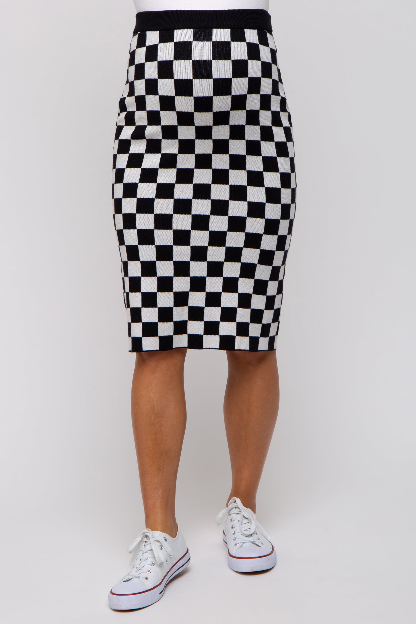 Black Checkered Knit Maternity Skirt