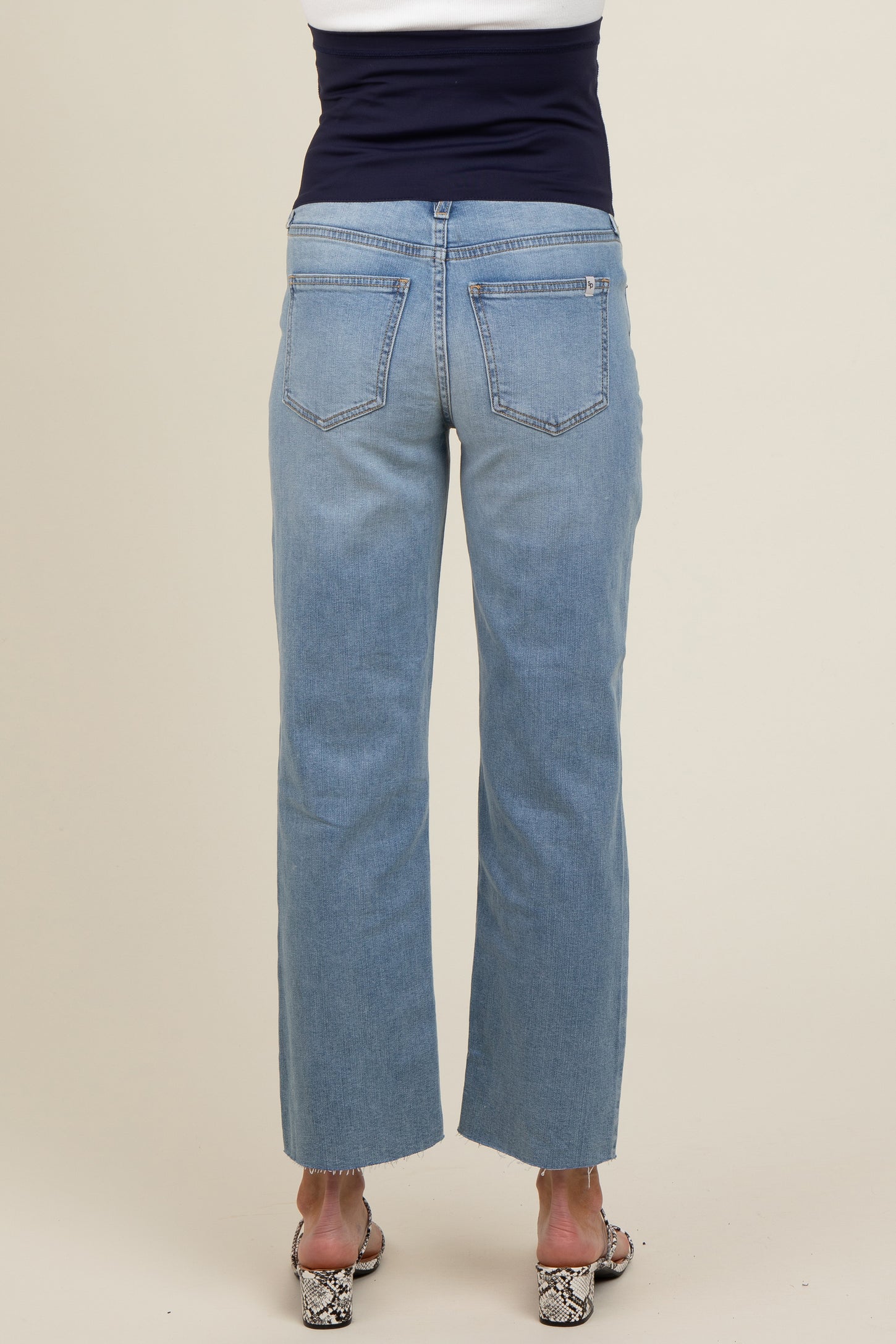 Light Blue Raw Hem Maternity Jeans