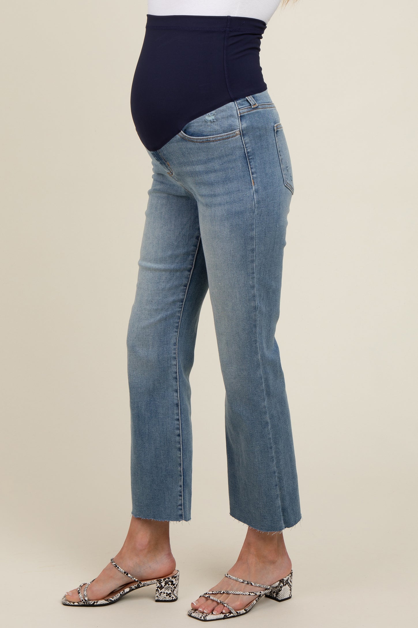 Blue Raw Hem Maternity Straight Leg Jeans