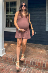 Brown Tennis Racerback Maternity Romper Dress