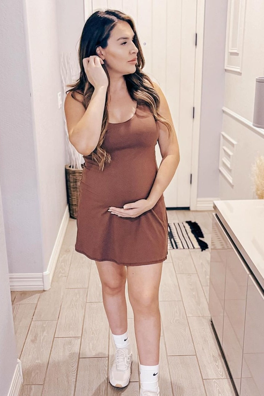 Brown Tennis Racerback Maternity Romper Dress