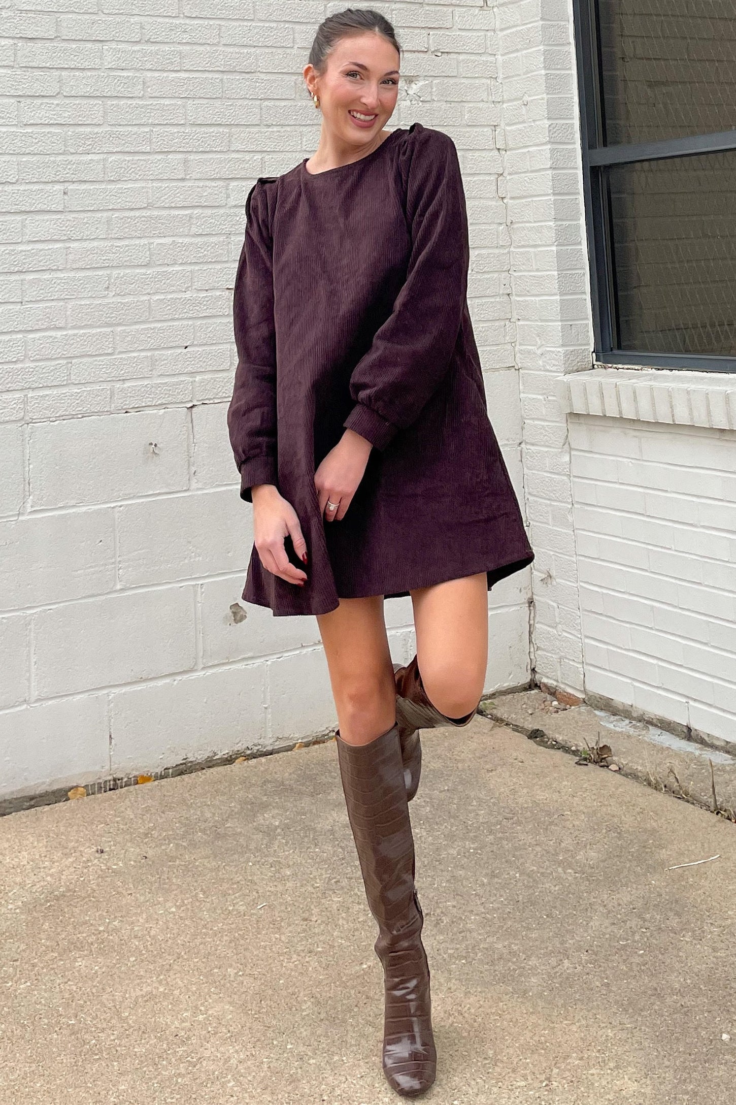 Dark Brown Corduroy Mini Dress