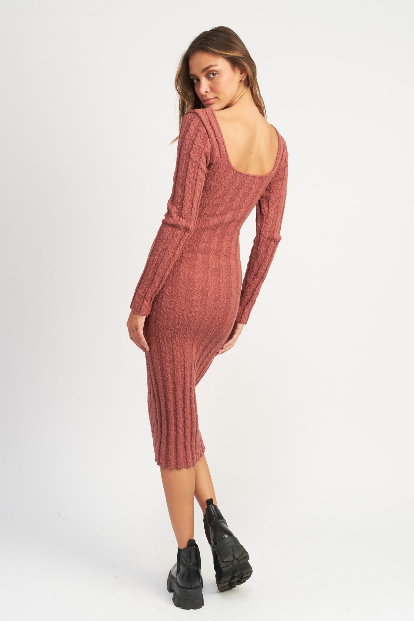 Rust Long Sleeve Knit Sweater Dress