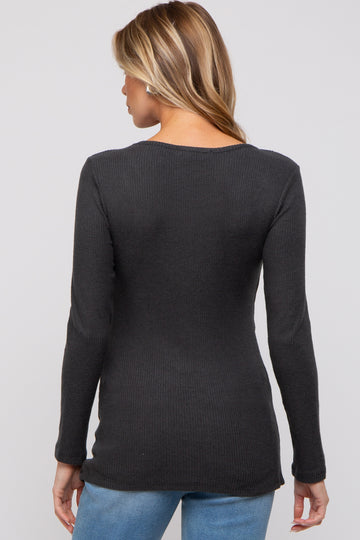 Charcoal Ribbed Crossover Maternity/Nursing Top