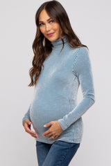 Teal Ribbed Maternity Turtleneck Top