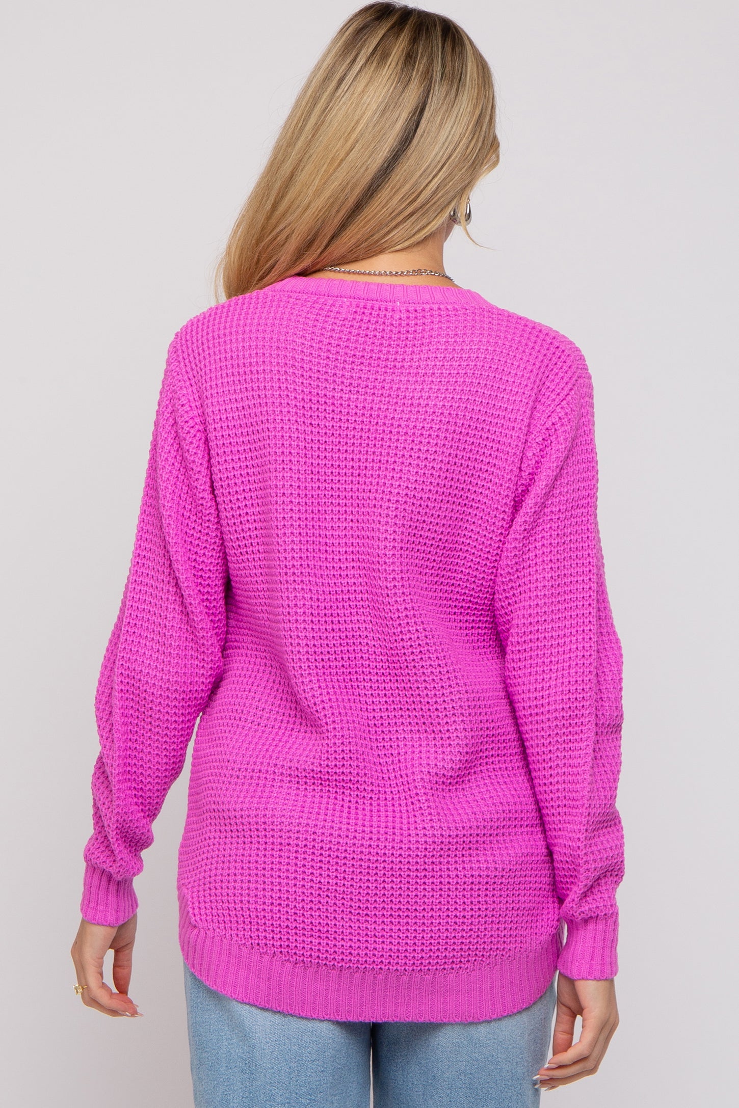 Pink Waffle Knit Round Hem Maternity Sweater