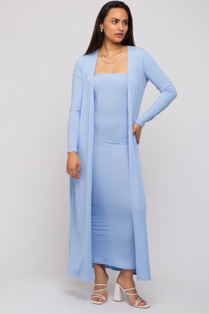 blue dress and cardigan Light Ribbed Sleeveless Set – PinkBlush donut_birthday H&M Denim bodycon dress Model is wearing size Sizes:US 2