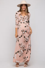 Light Pink Floral Wrap Maternity Maxi Dress