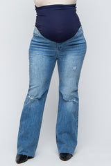 Blue Flare Leg Distressed Maternity Plus Jeans