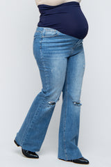 Blue Flare Leg Distressed Maternity Plus Jeans