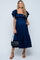 Navy Satin Flutter Sleeve Maternity Midi Dress