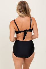 Black Scalloped V-Neck High Waist Two-Piece Swimsuit