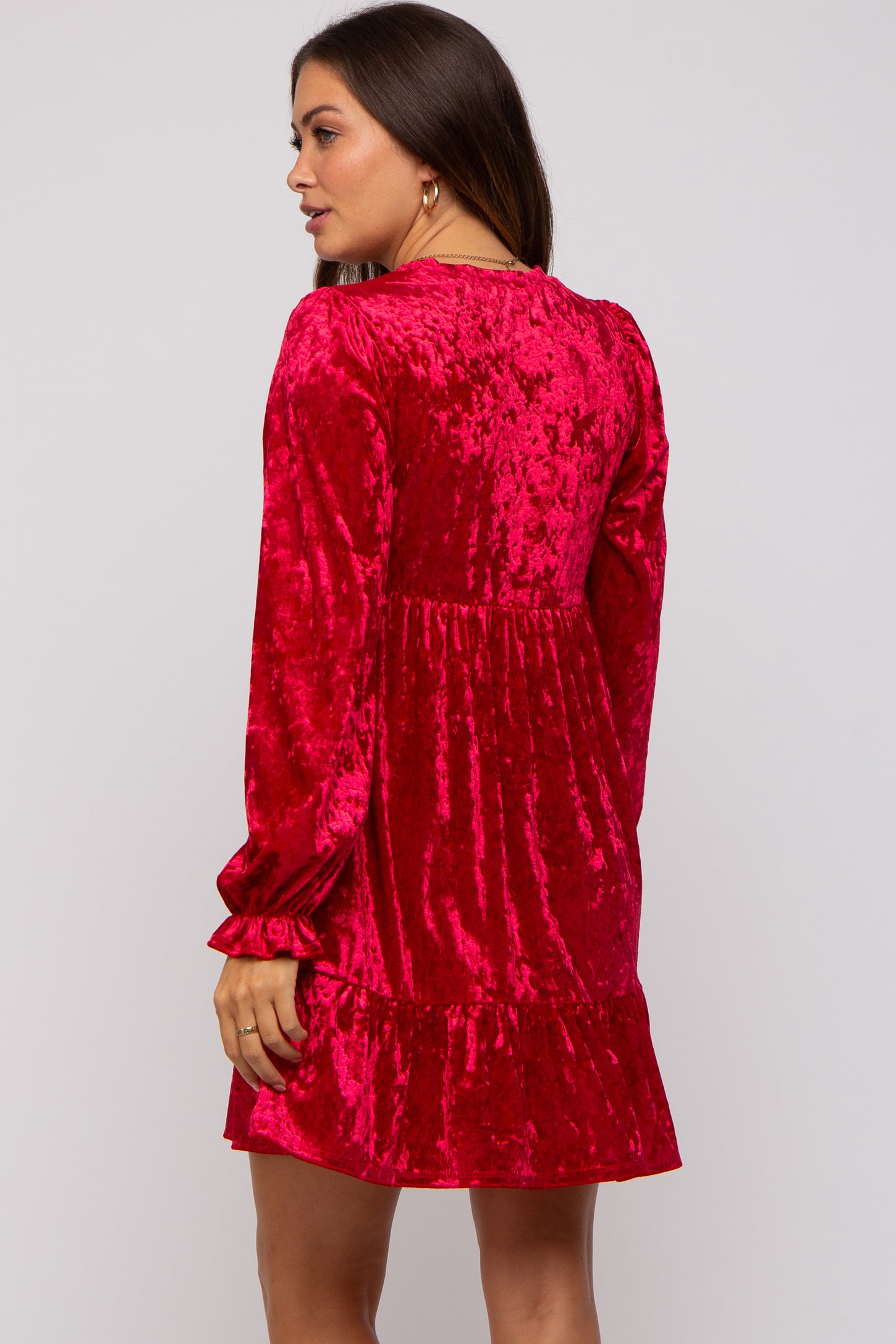 Red Velvet Long Sleeve Maternity Dress