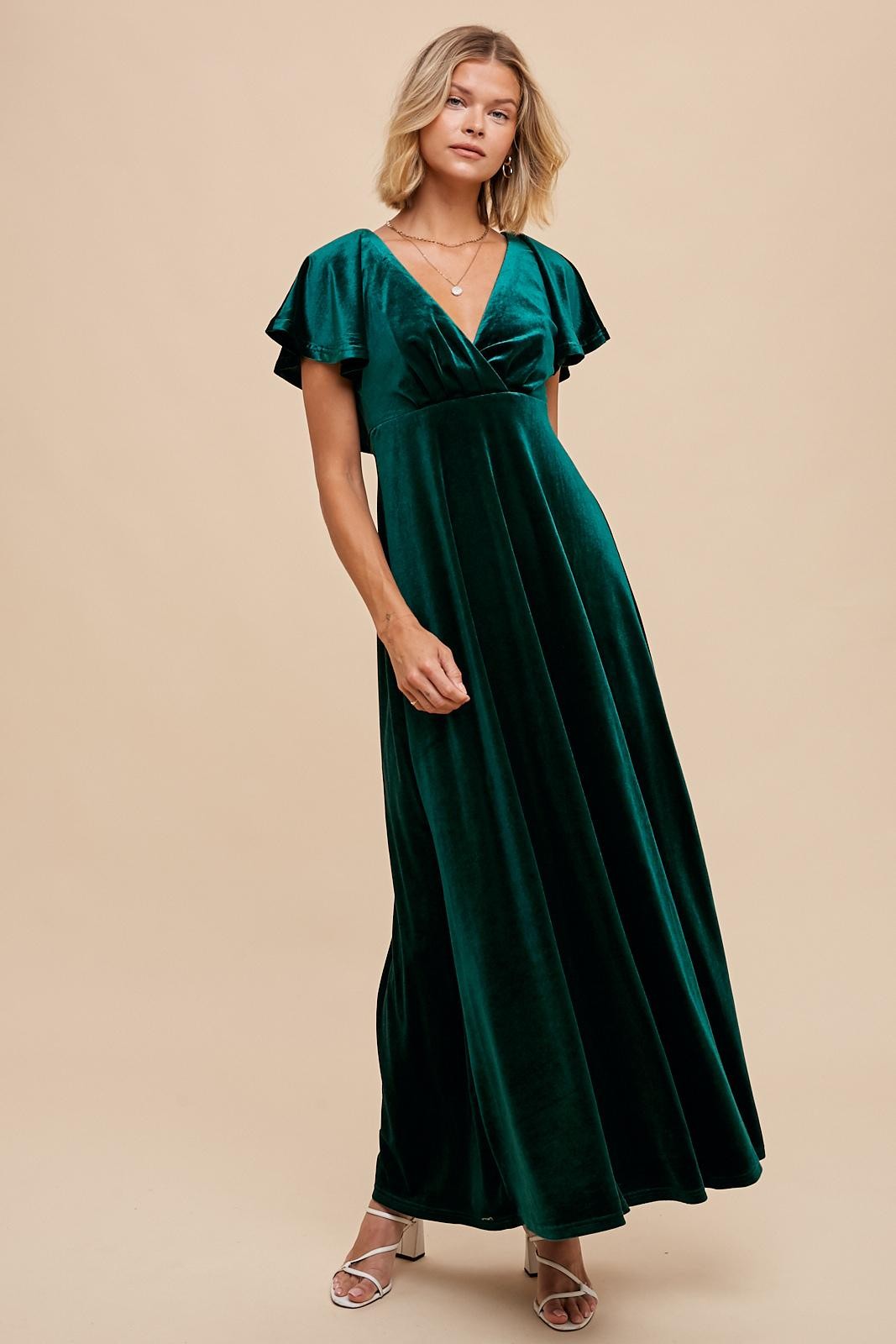 emerald green velvet maternity dress Maxi Habitual Denim Babydoll Dress summer '26 apparel this dress flatters your Free Size:Free Size Fits S Upto XXL emerald green baby shower dress