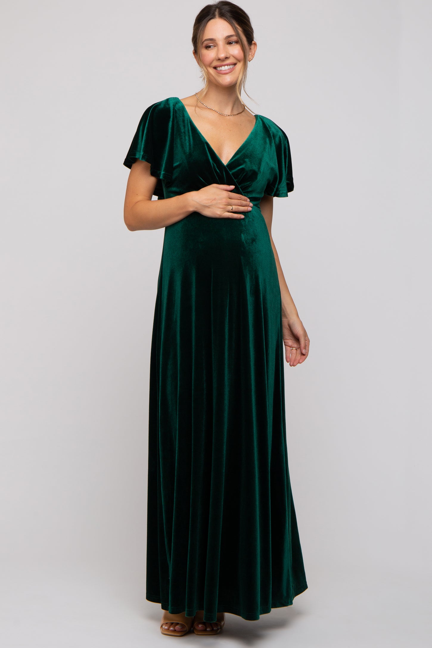 Emerald Green Velvet Maternity Maxi Dress PinkBlush Emerald Green Velvet Maternity Maxi Dress PinkBlush