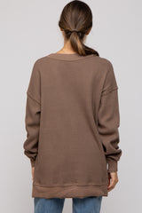 Mocha Waffle Knit Deep V-Neck Maternity Top