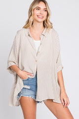 Taupe Striped Button Up Dolman Top