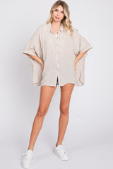 Taupe Striped Button Up Dolman Top