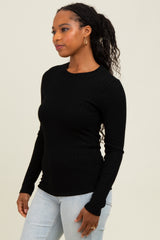 Black Ribbed Long Sleeve Top