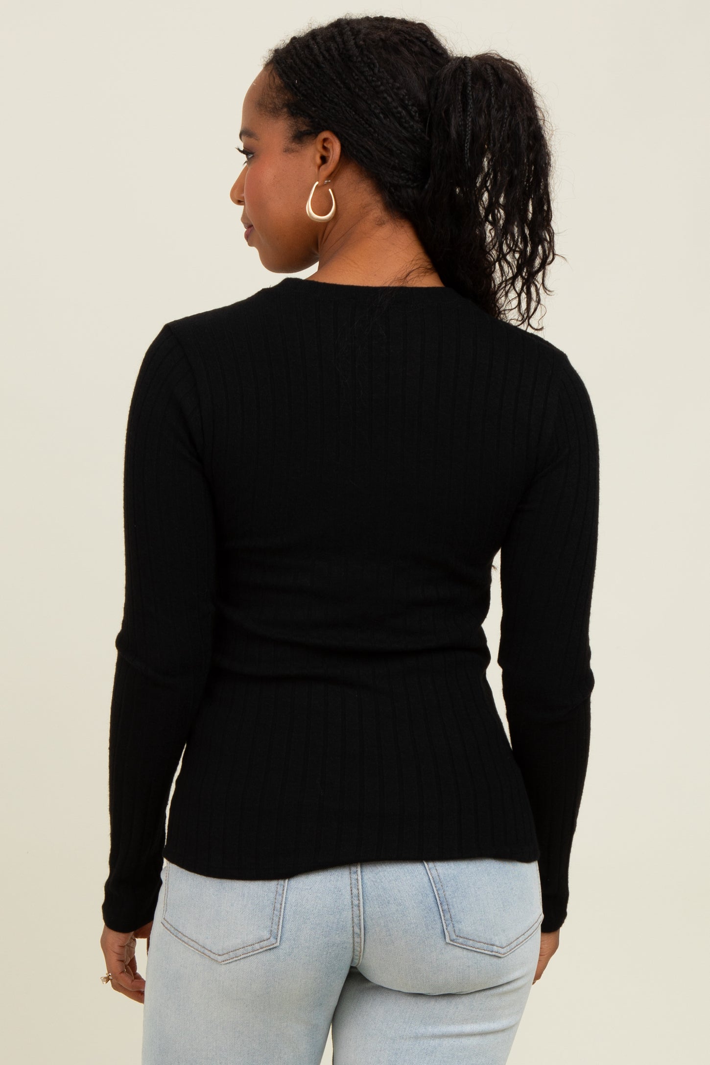 Black Ribbed Long Sleeve Top