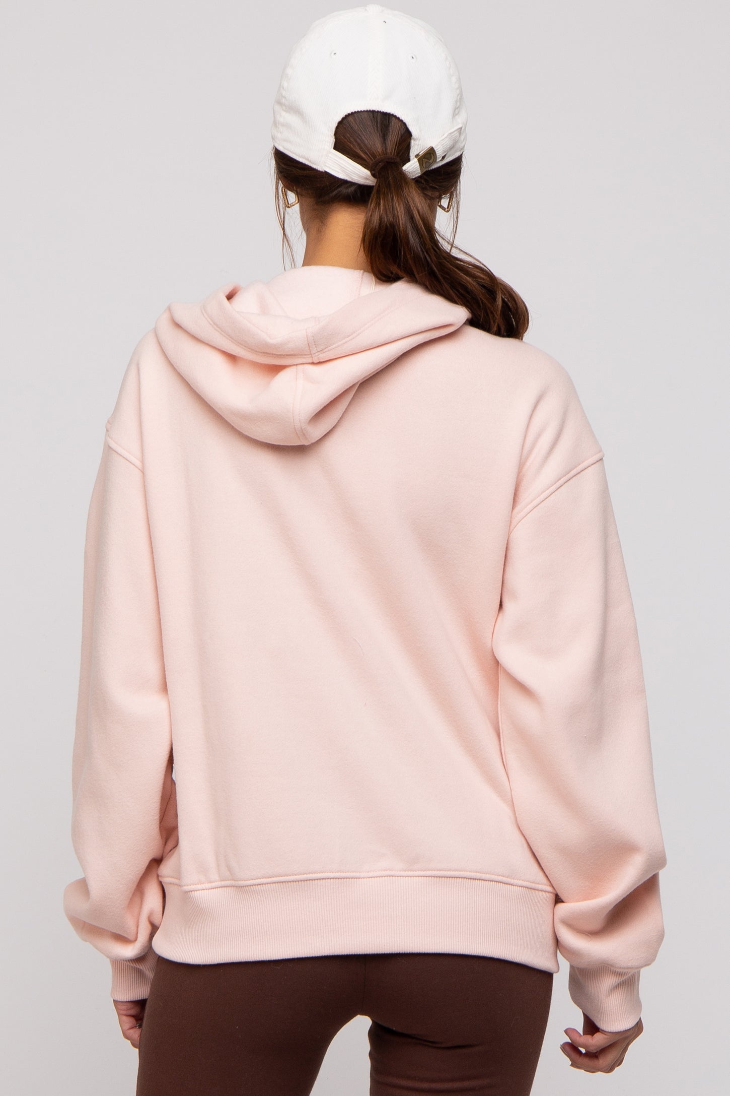 Light Pink Front Pocket Hooded Fleece Maternity Sweatshirt