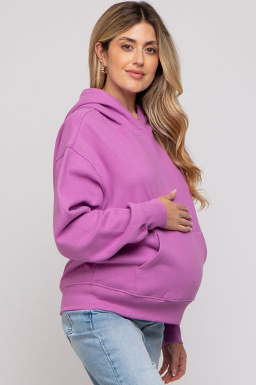 Lavender Front Pocket Hooded Fleece Maternity Sweatshirt