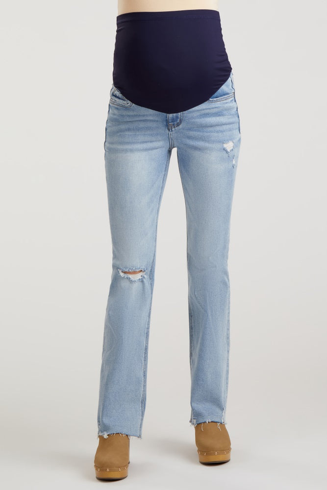 Light Blue Distressed Bootcut Maternity Jeans