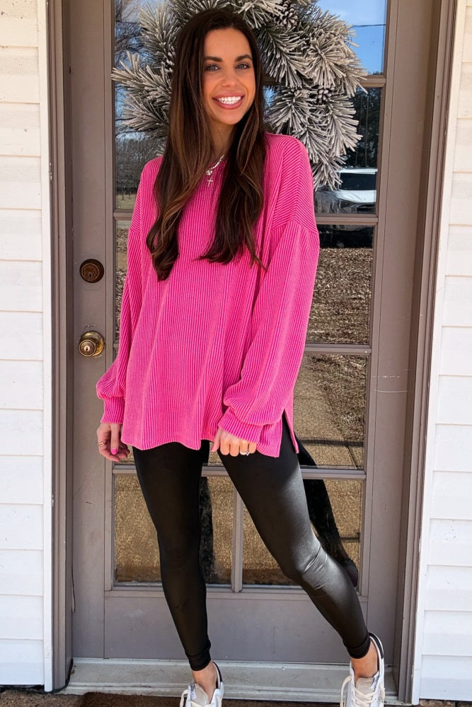 Fuchsia Ribbed Long Sleeve Top