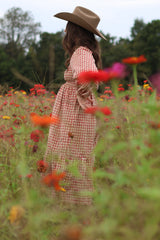 Rust Gingham Long Sleeve Maternity Midi Dress