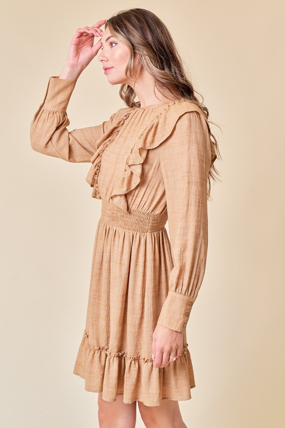 Sand Ruffle Woven Dress