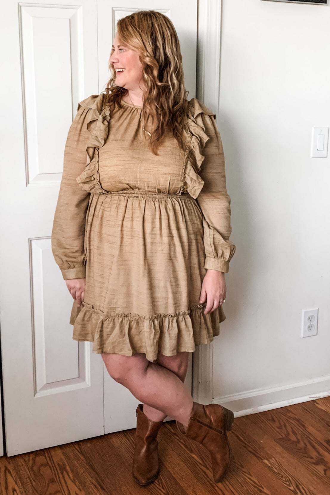 Sand Ruffle Woven Dress