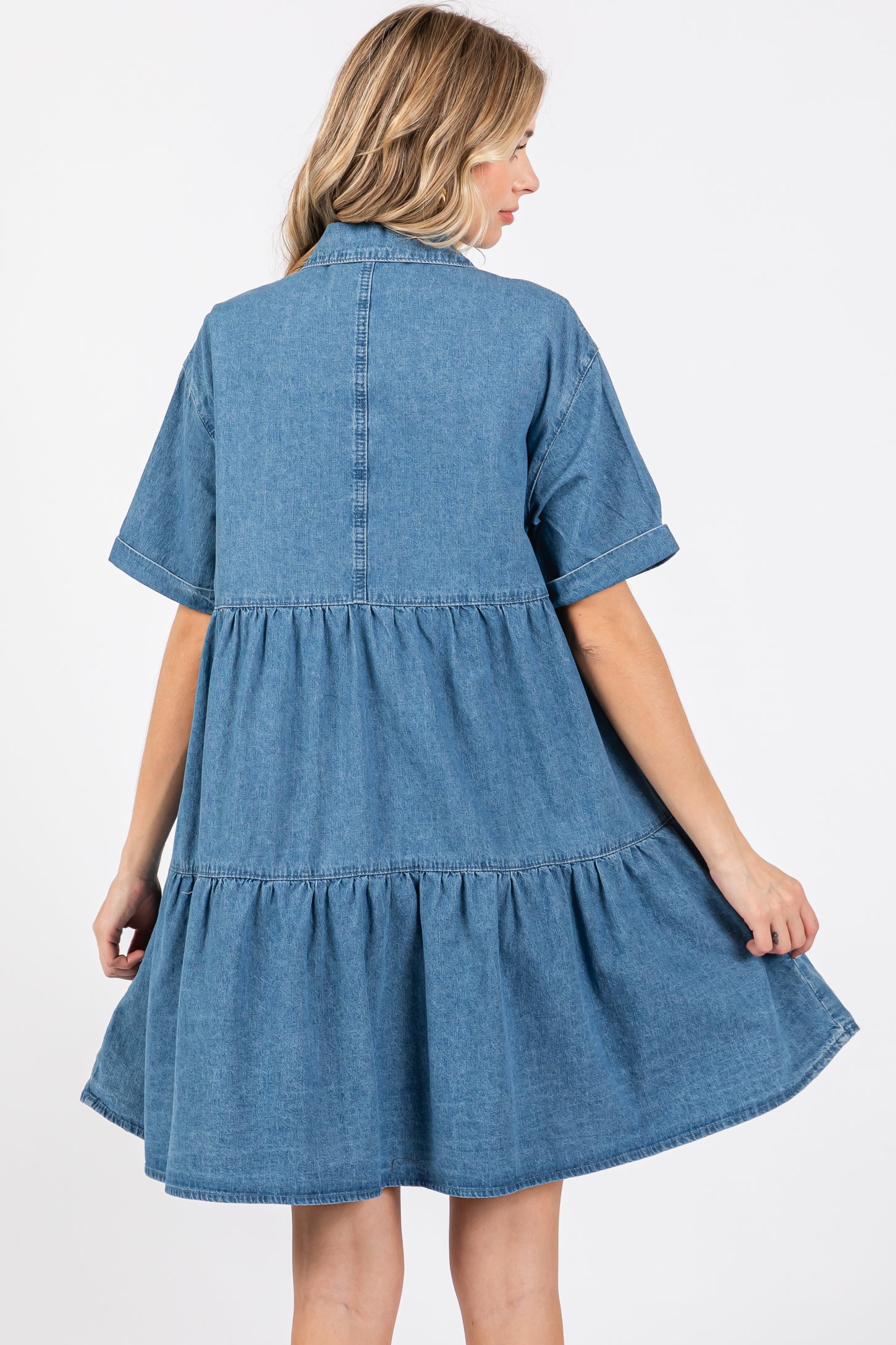 Blue Denim Button Down Tiered Dress