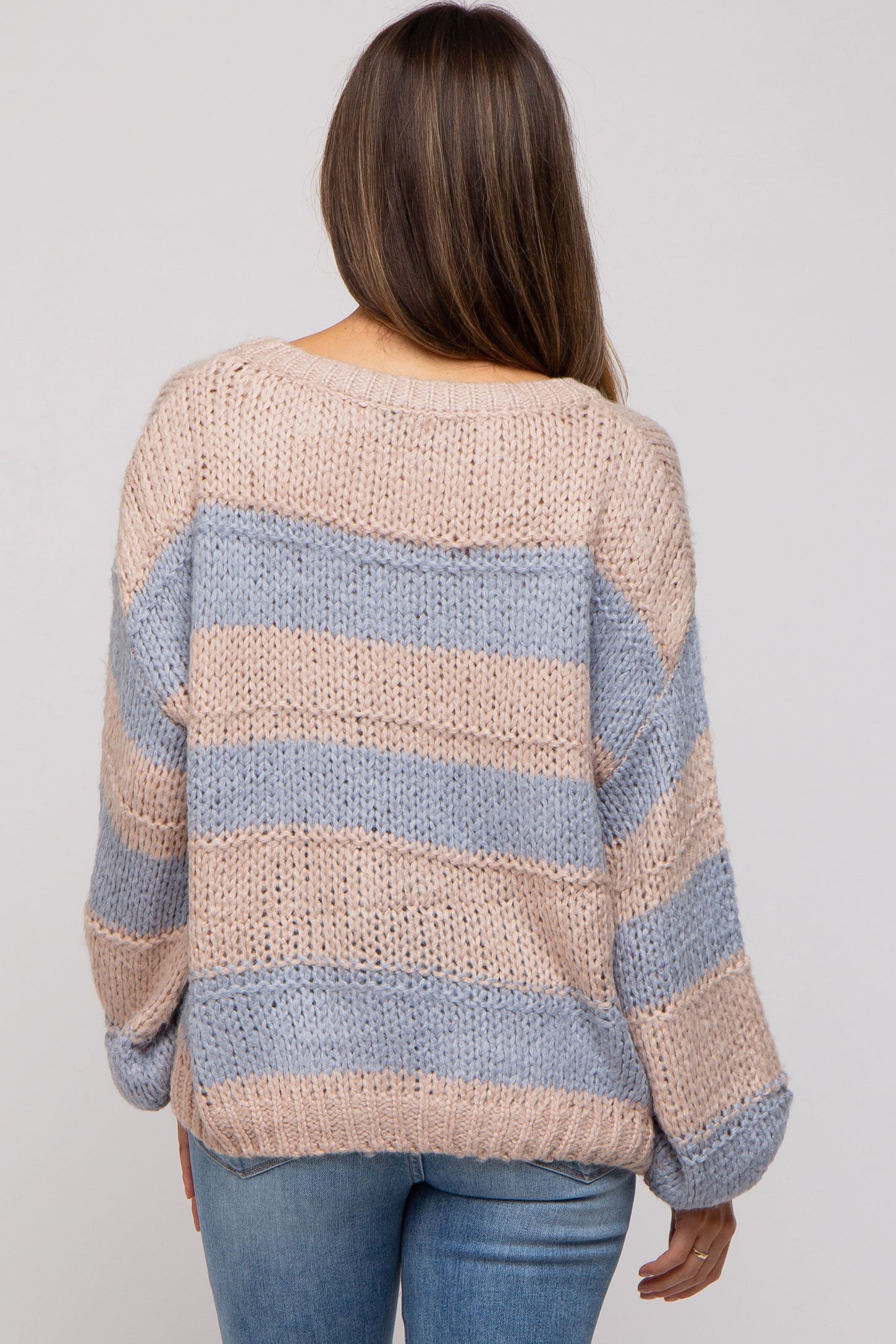 Light Blue Striped Knit Maternity Sweater