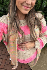Pink Striped Knit Maternity Sweater