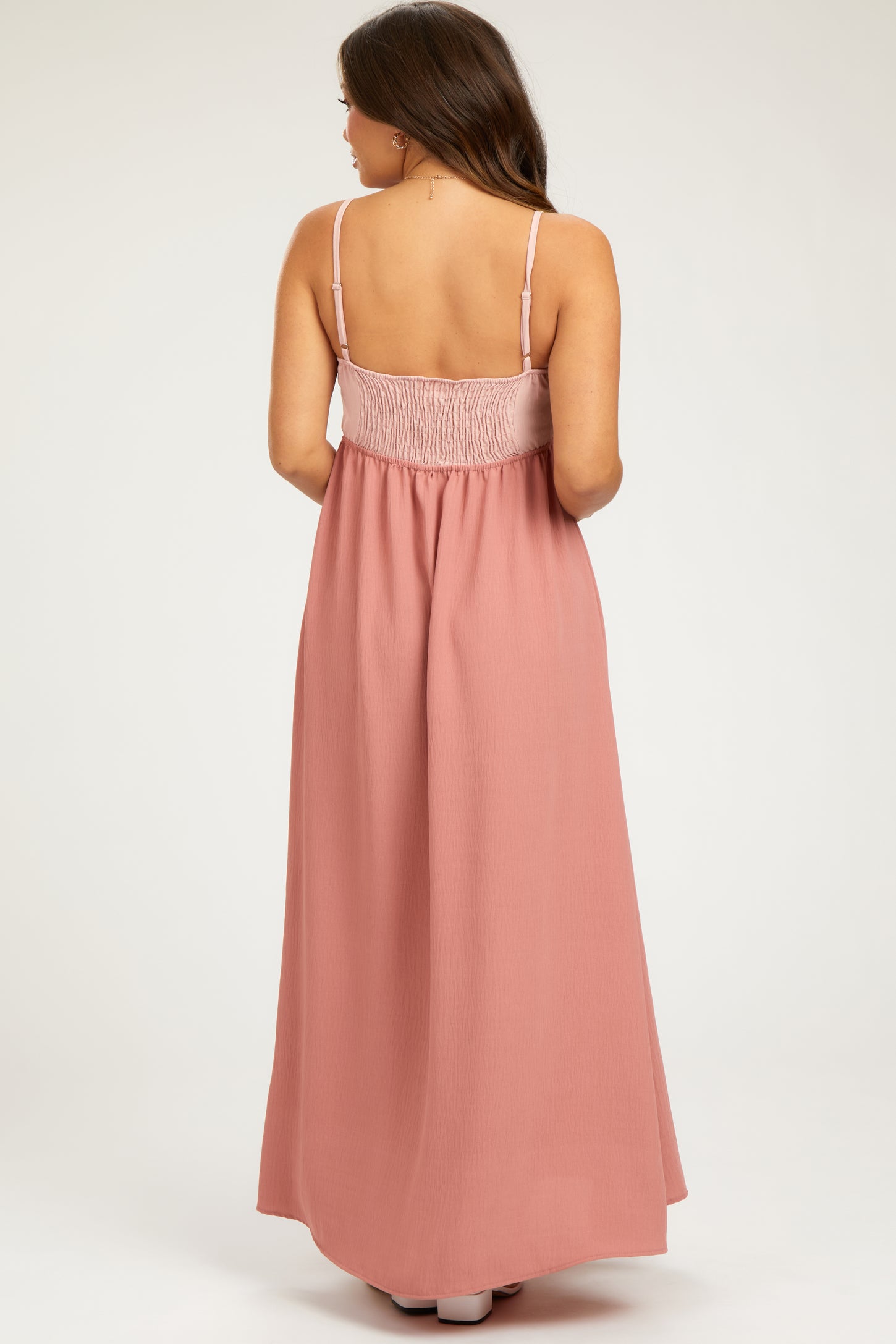 Mauve Color Block Front Cutout Sleeveless Maternity Midi Dress