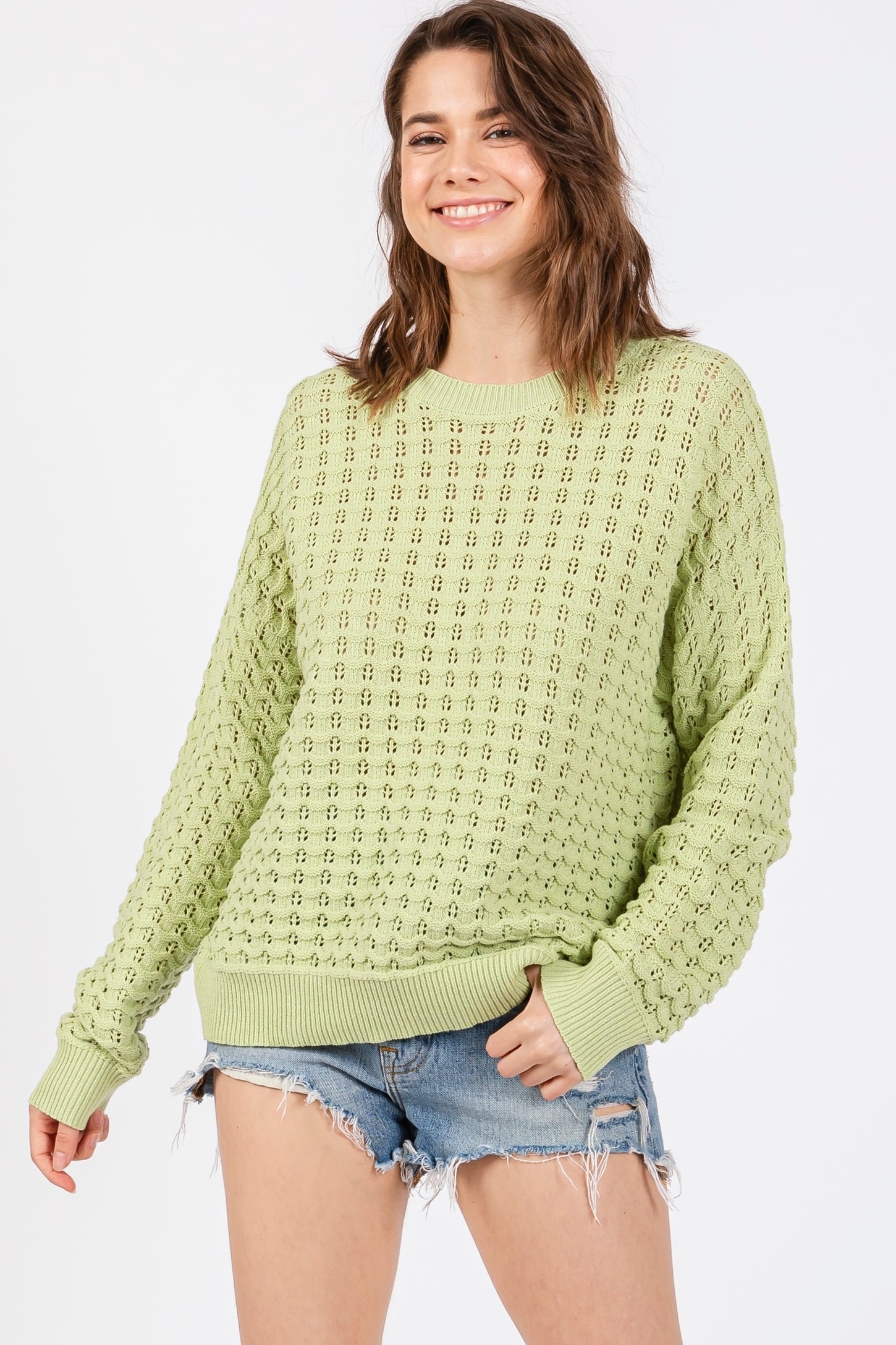 Lime Open Knit Maternity Long Sleeve Top