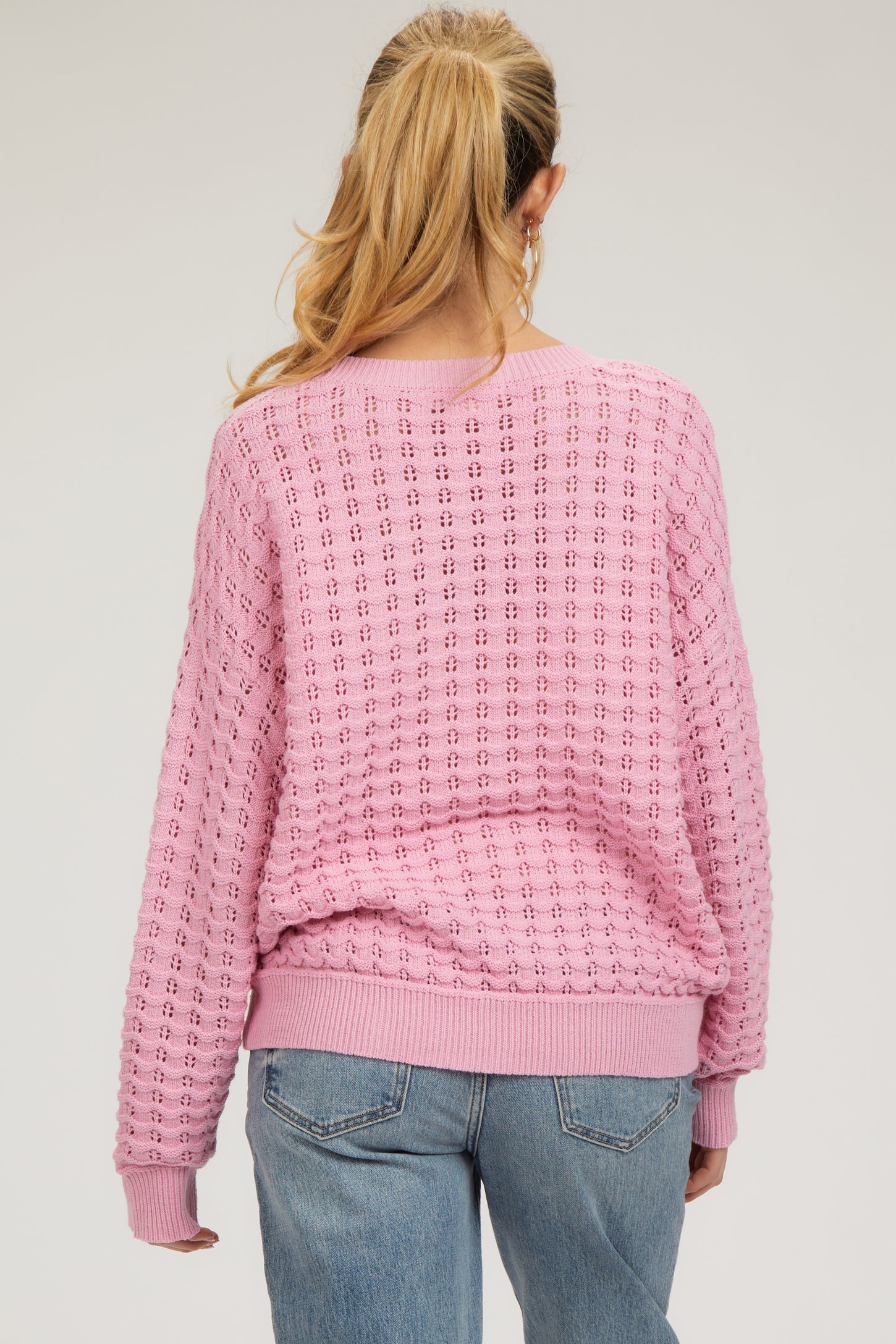 Pink Open Knit Maternity Long Sleeve Top