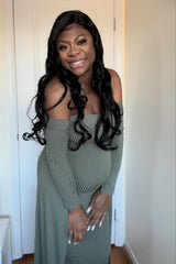 Olive Ribbed Sleeveless Dress Cardigan Maternity Set