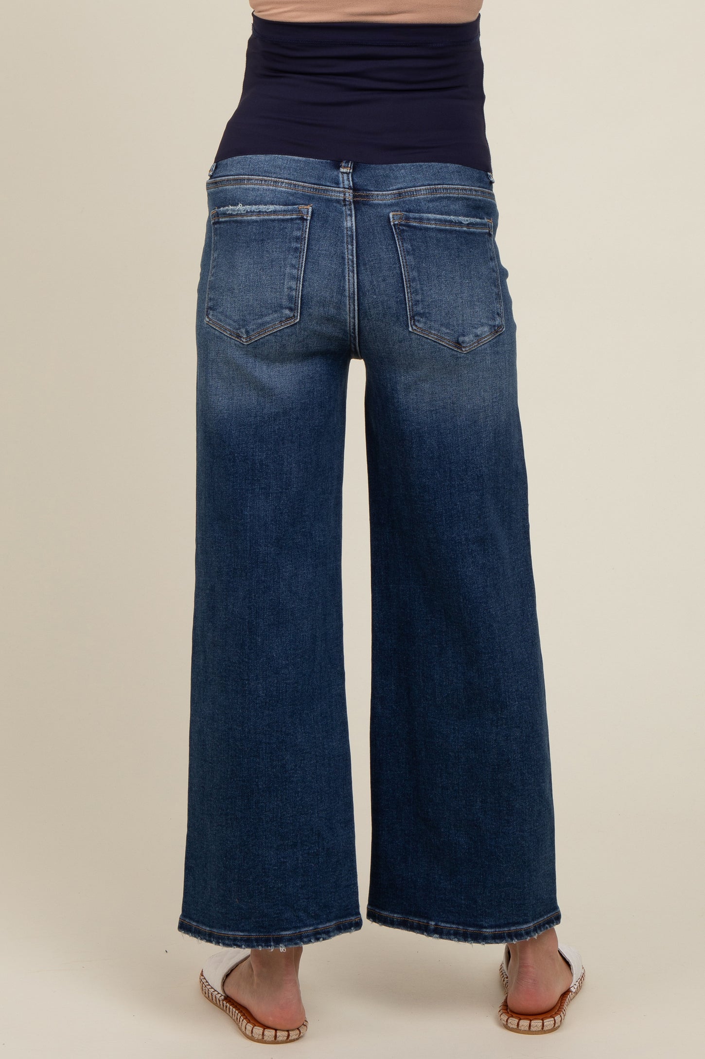 Navy Blue Wide Leg Cropped Maternity Jeans