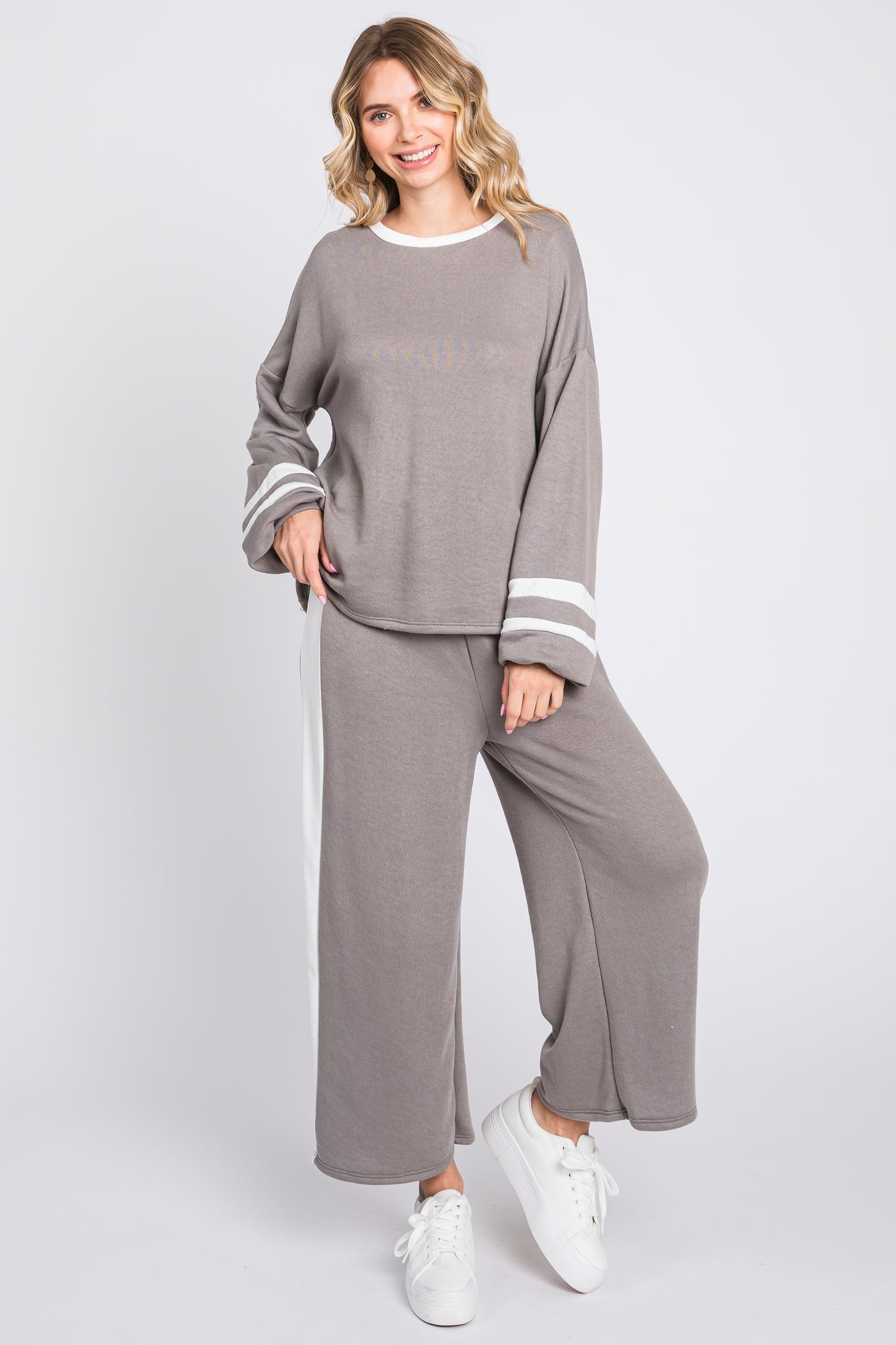 Grey Striped Long Sleeve Maternity Set