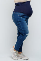 Blue Distressed Skinny Maternity Plus Jeans