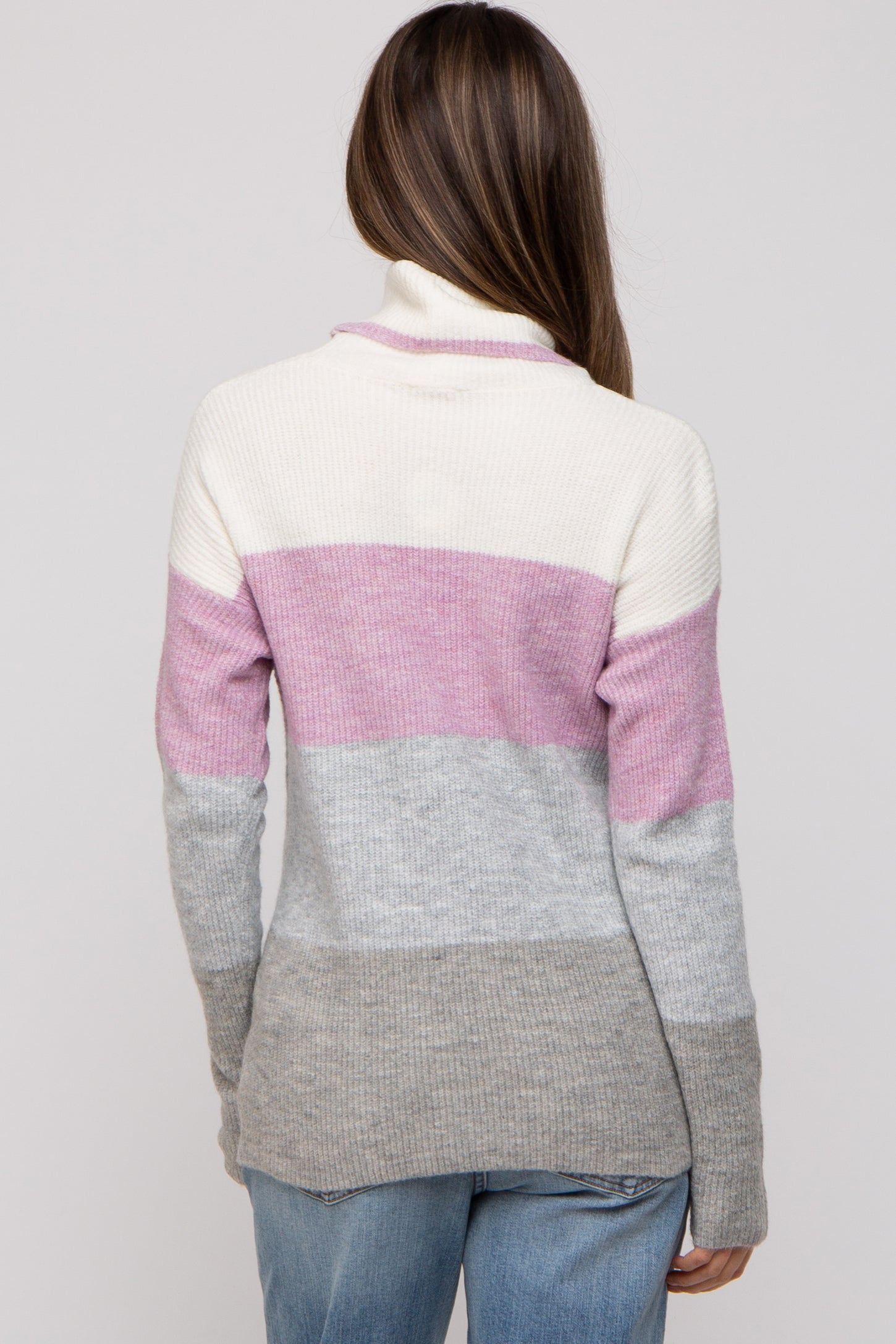 Multi-Color Color Block Turtleneck Maternity Sweater