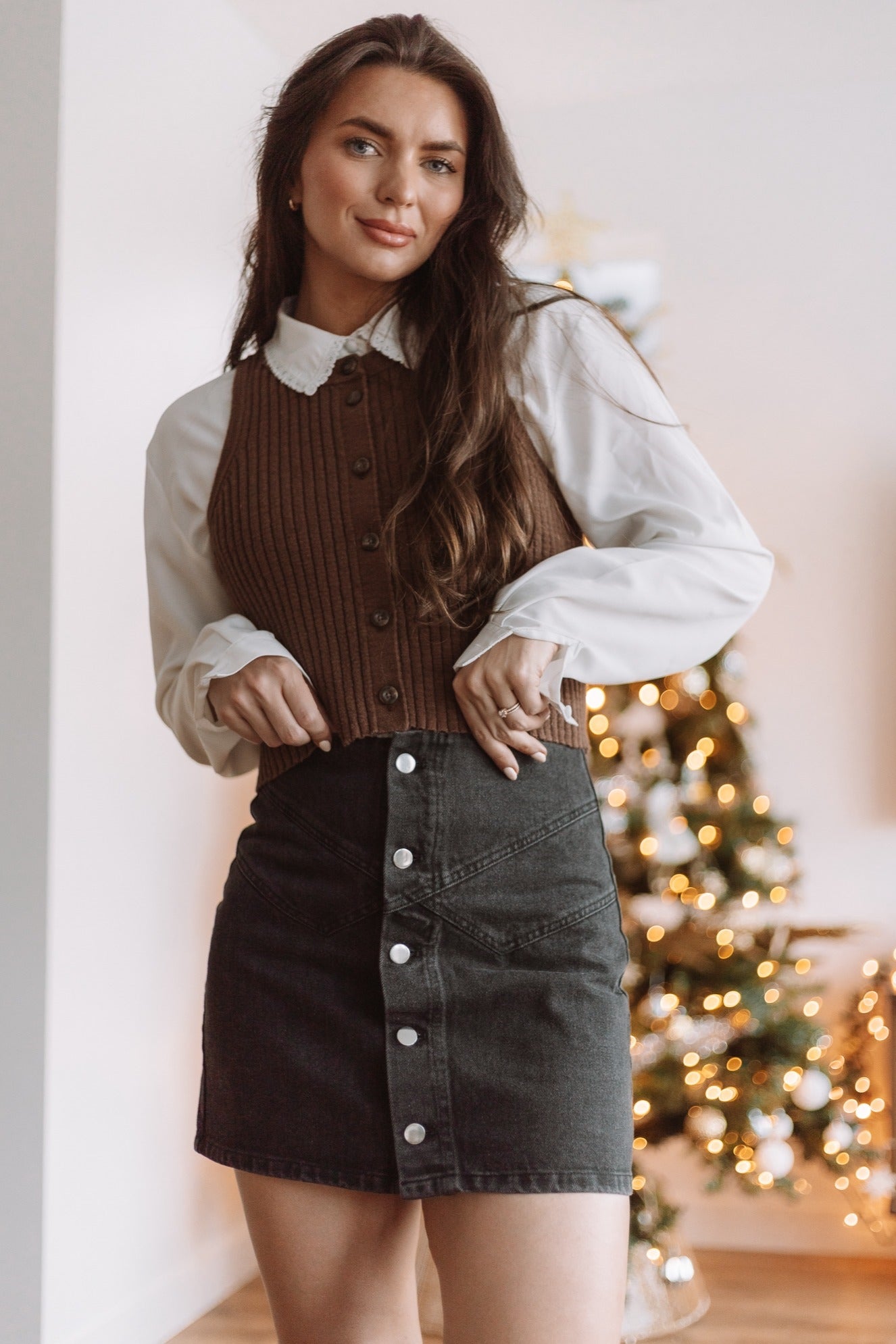 Black Denim Button Down Skirt