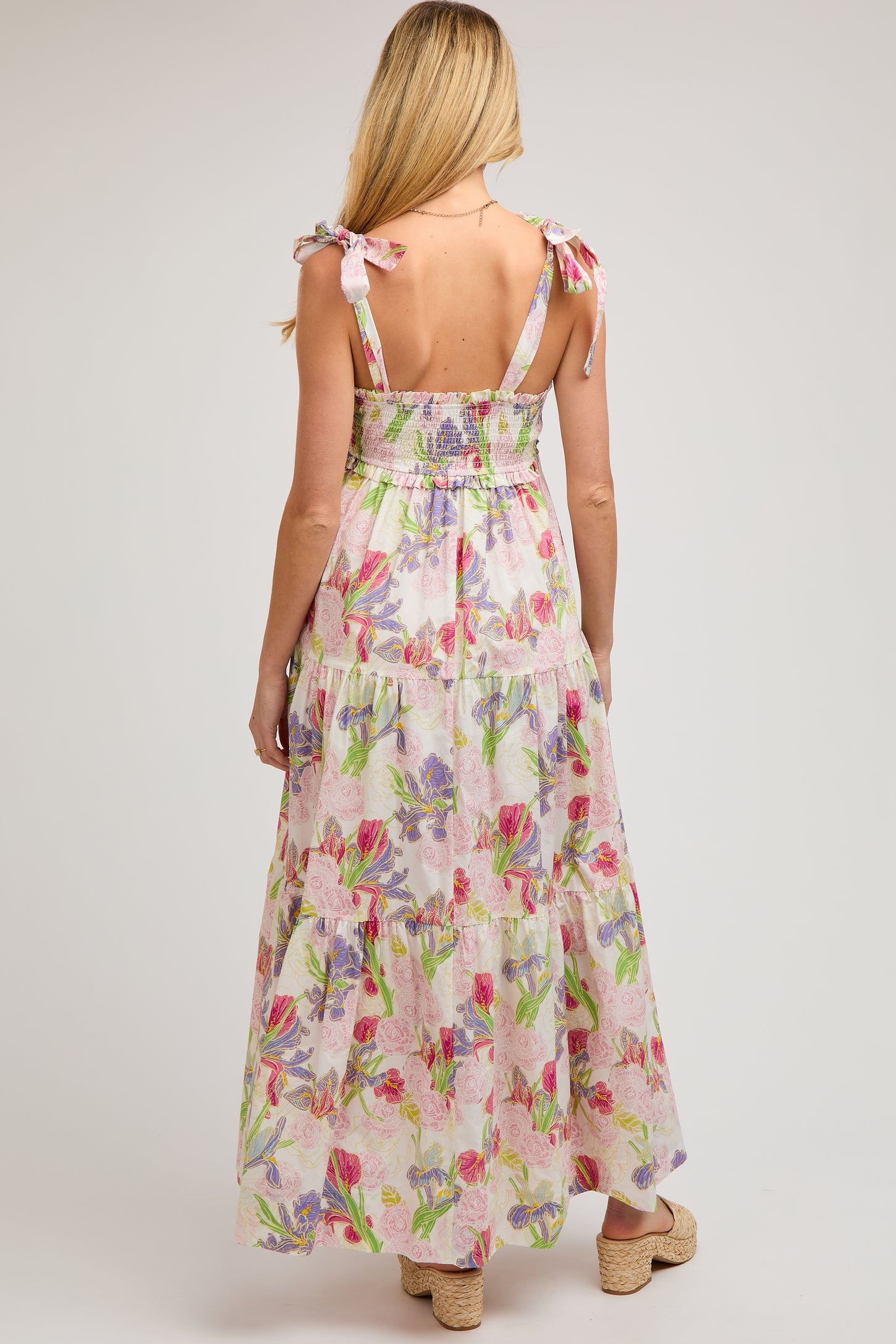 Ivory Multi-Color Floral Smocked Tiered Maternity Maxi Dress