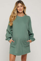 Green Ultra Soft Maternity Sweatshirt Dress