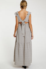 Taupe Printed Tiered Cutout Back Maternity Maxi Dress