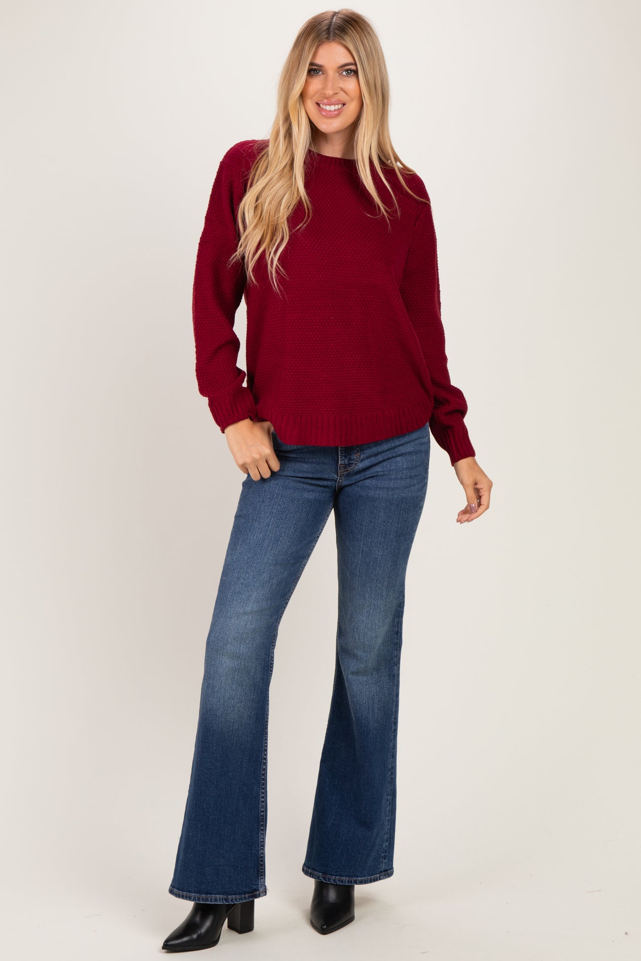Burgundy Knit Pullover Maternity Sweater